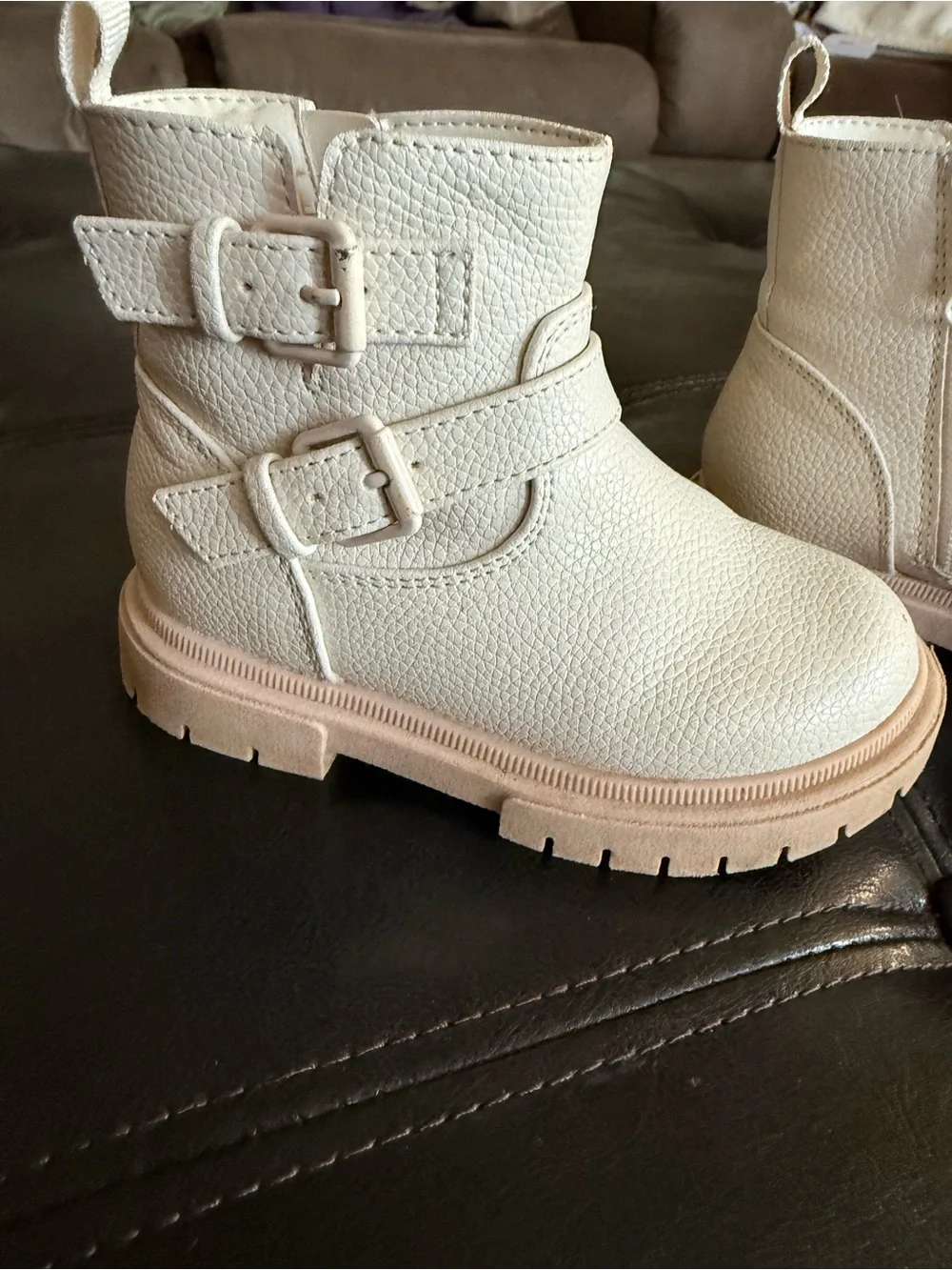 Cat & Jack Cream Ankle Boots with Tan Sole